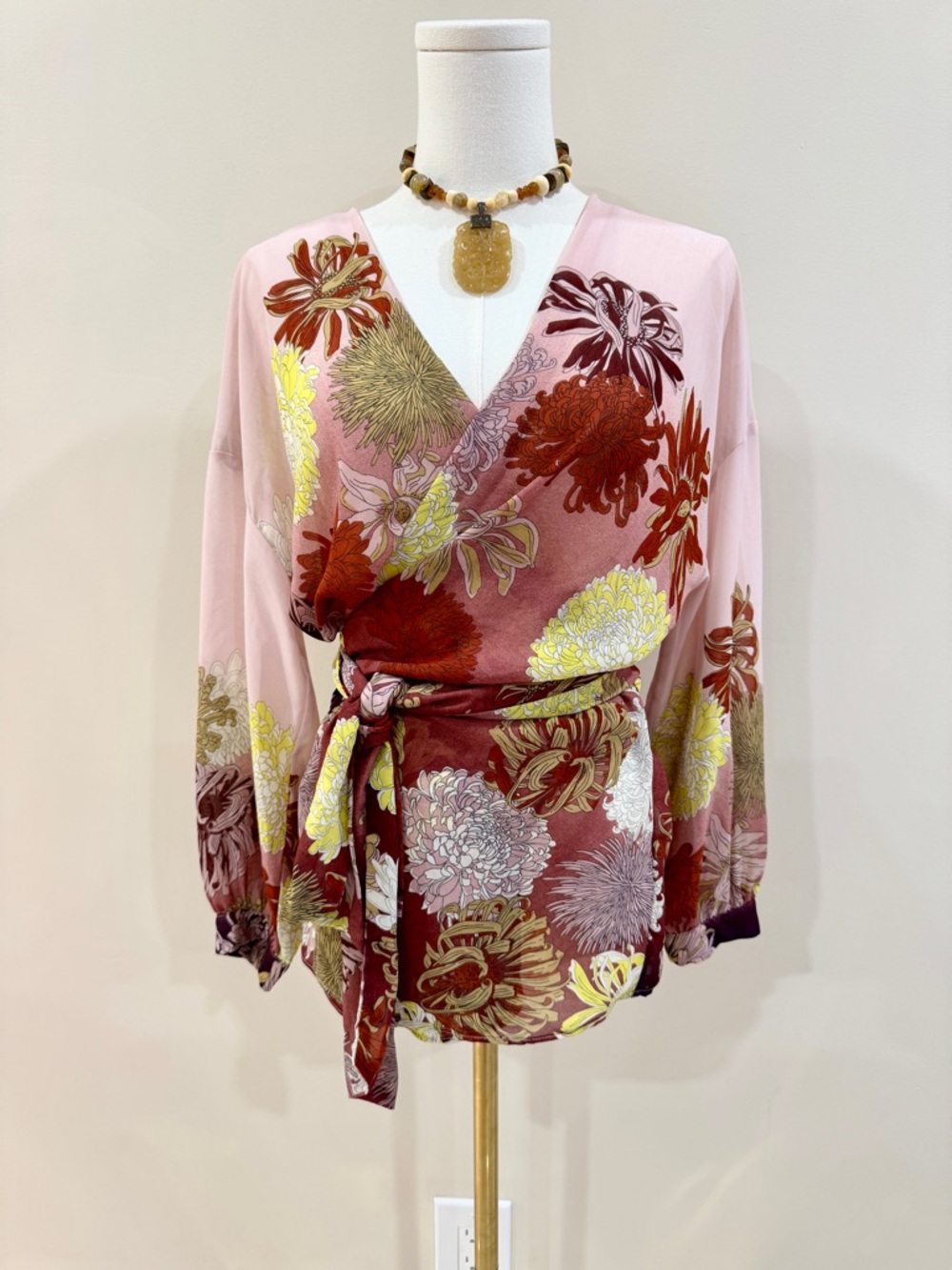 Zara Wrap Blouse Japanese Inspired Botanical Floral Boho Flowy Top Size S